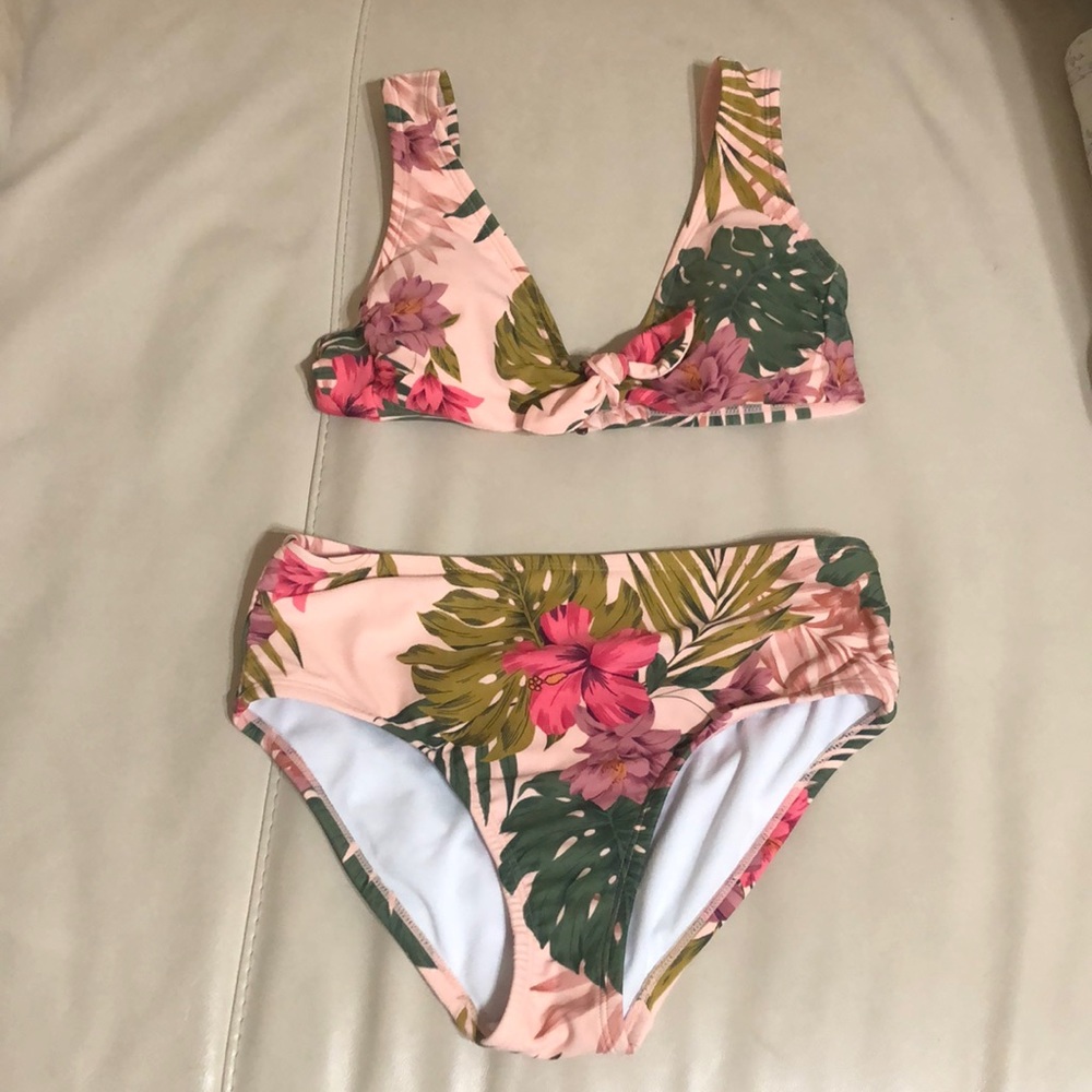 Kona Sol Pink Palm Leaf Tropical Bikini
